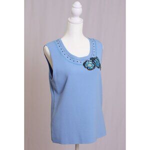 Periwinkle Blue Sleeveless Top with Beaded Appliqué – Size L